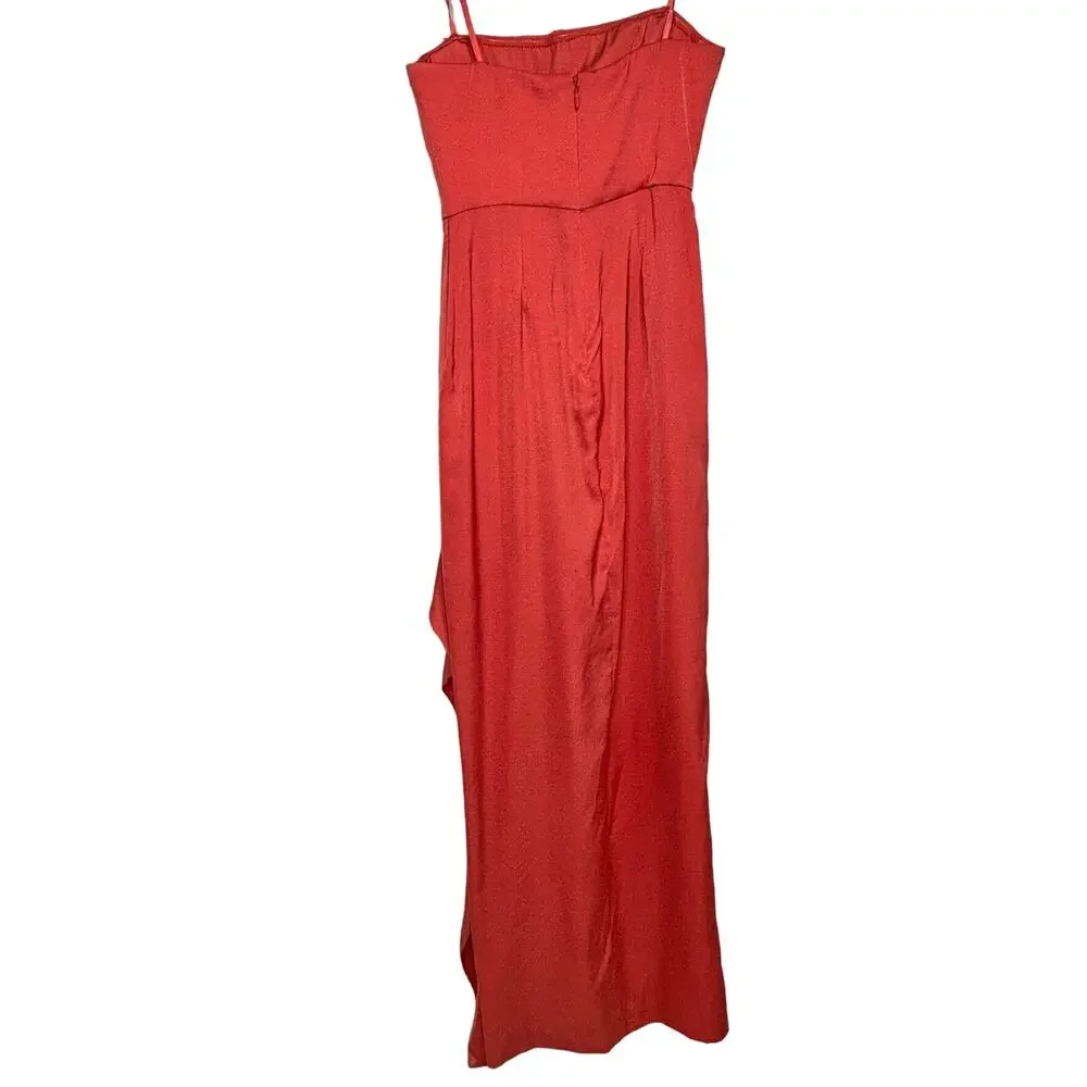 BCBG MaxAzria Ila Strapless Coral Satin Evening Dress Draped 0